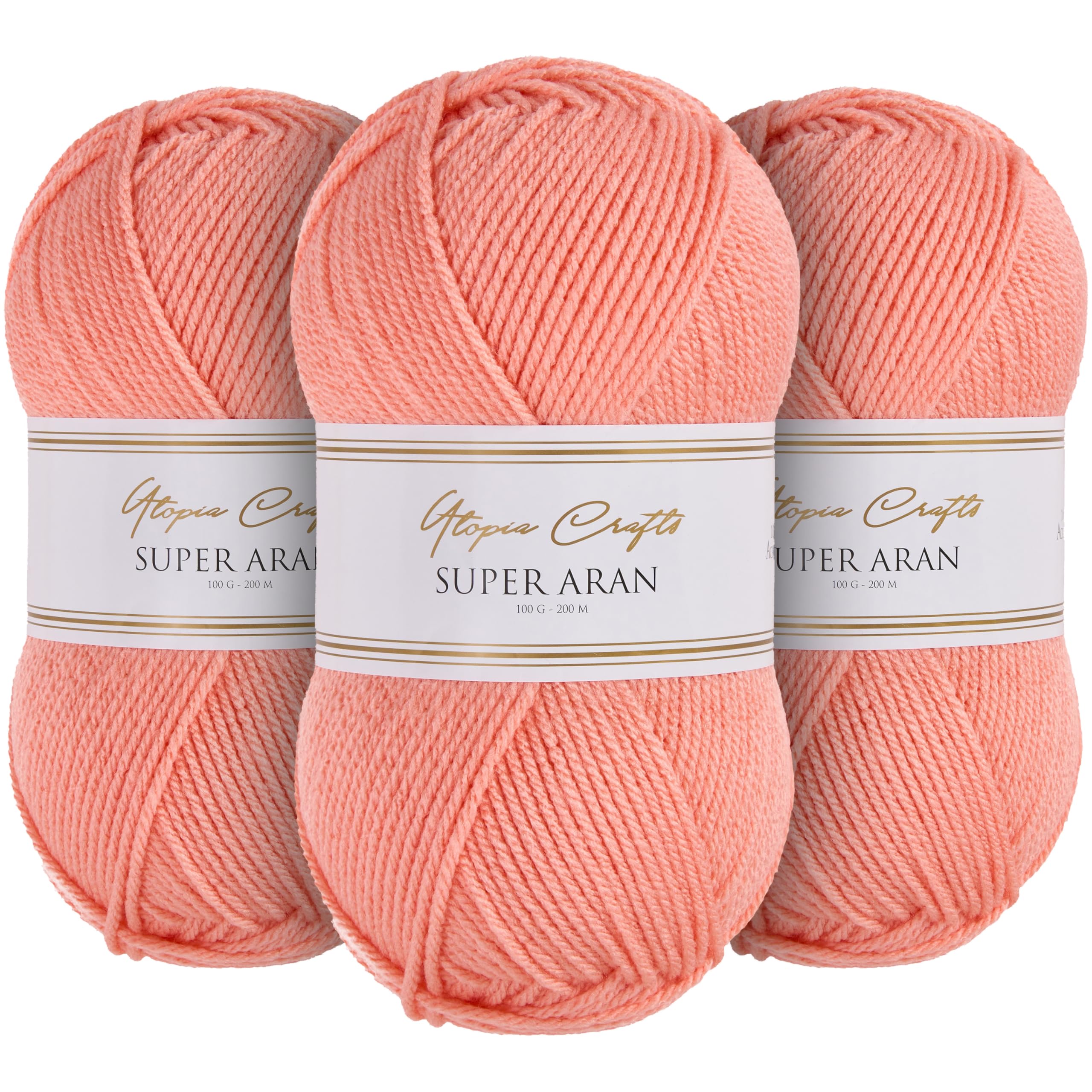 Utopia Crafts Super Aran Knitting and Crochet Yarn 3X 100g (Sunset Coral)