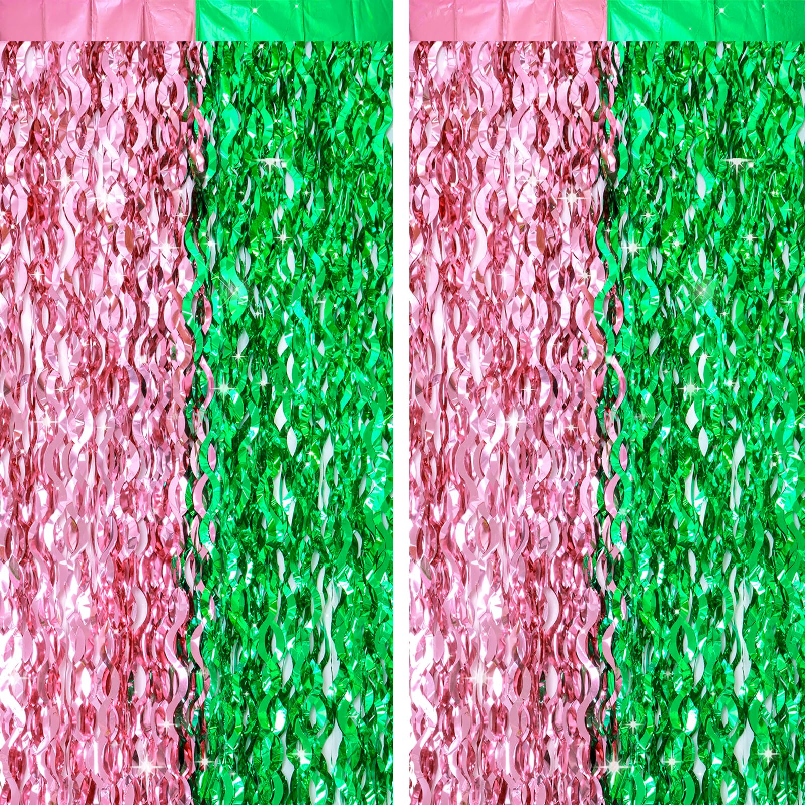 G2PLUS Rosa Grün Lametta Vorhang Wellen: Hexenzauber Glitzer Metallic Lametta, 2 Stück Verhexte Welle Folie Glitzerdekoration für Verhexte und Hexenereignis Party, 2er Set