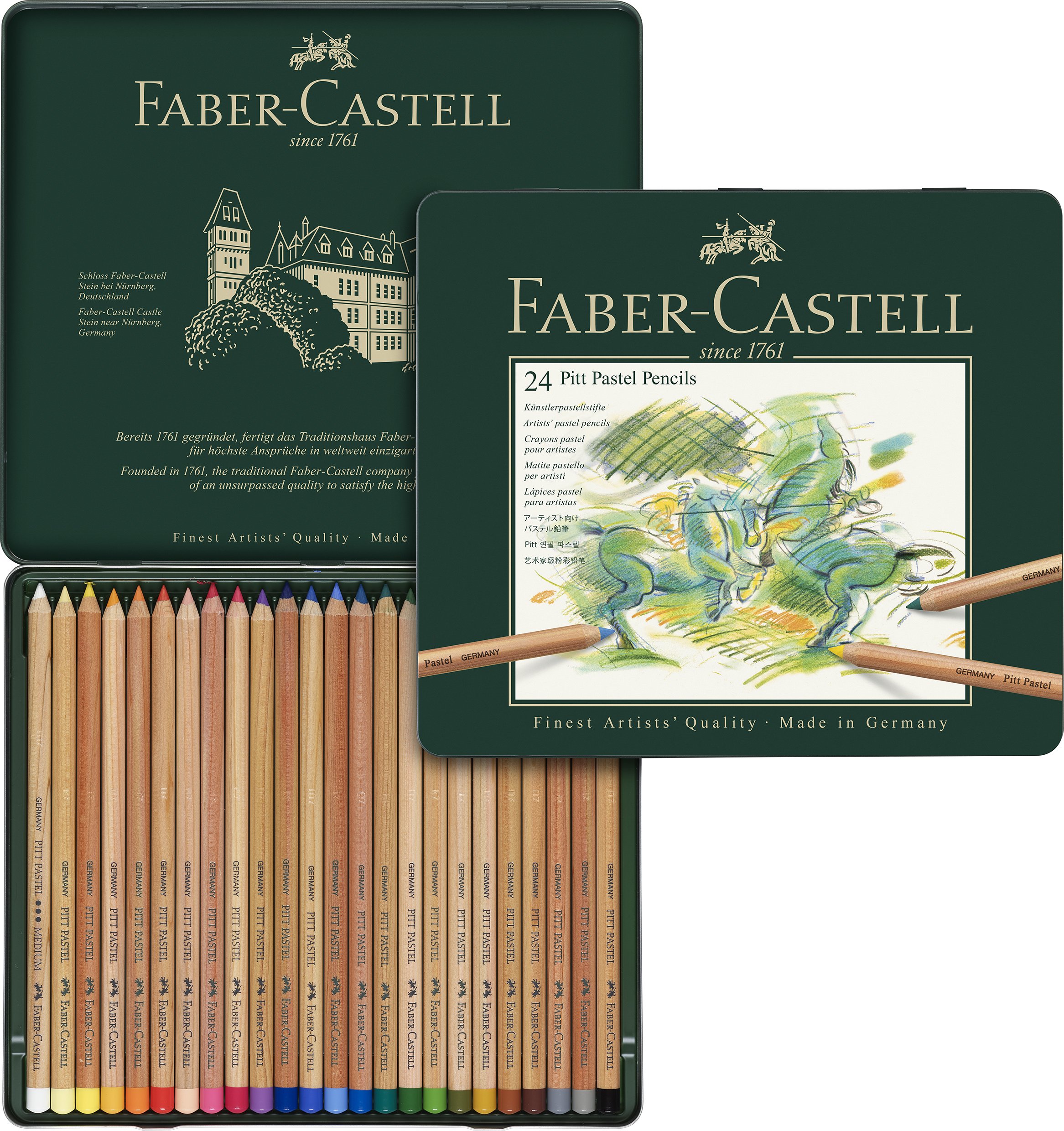 Faber-Castell 112124 Crayon PITT PASTEL boîte métal de 24 pièces & 128272 Demi pastel carre tendre boîte de 72