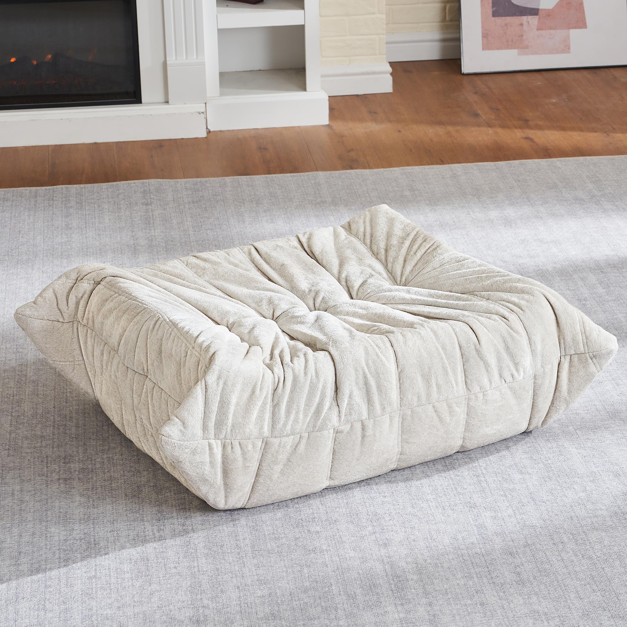 HABUTWAY Bean Bag Ottoman,Memory Foam Foot Rest,Ottoman,Beige