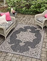 Vista 40 de Unique Loom Outdoor Traditional Collection - Alfombra de área, estilo antiguo (2' 7" x 10' Corredor, Gris carbón/Natural)