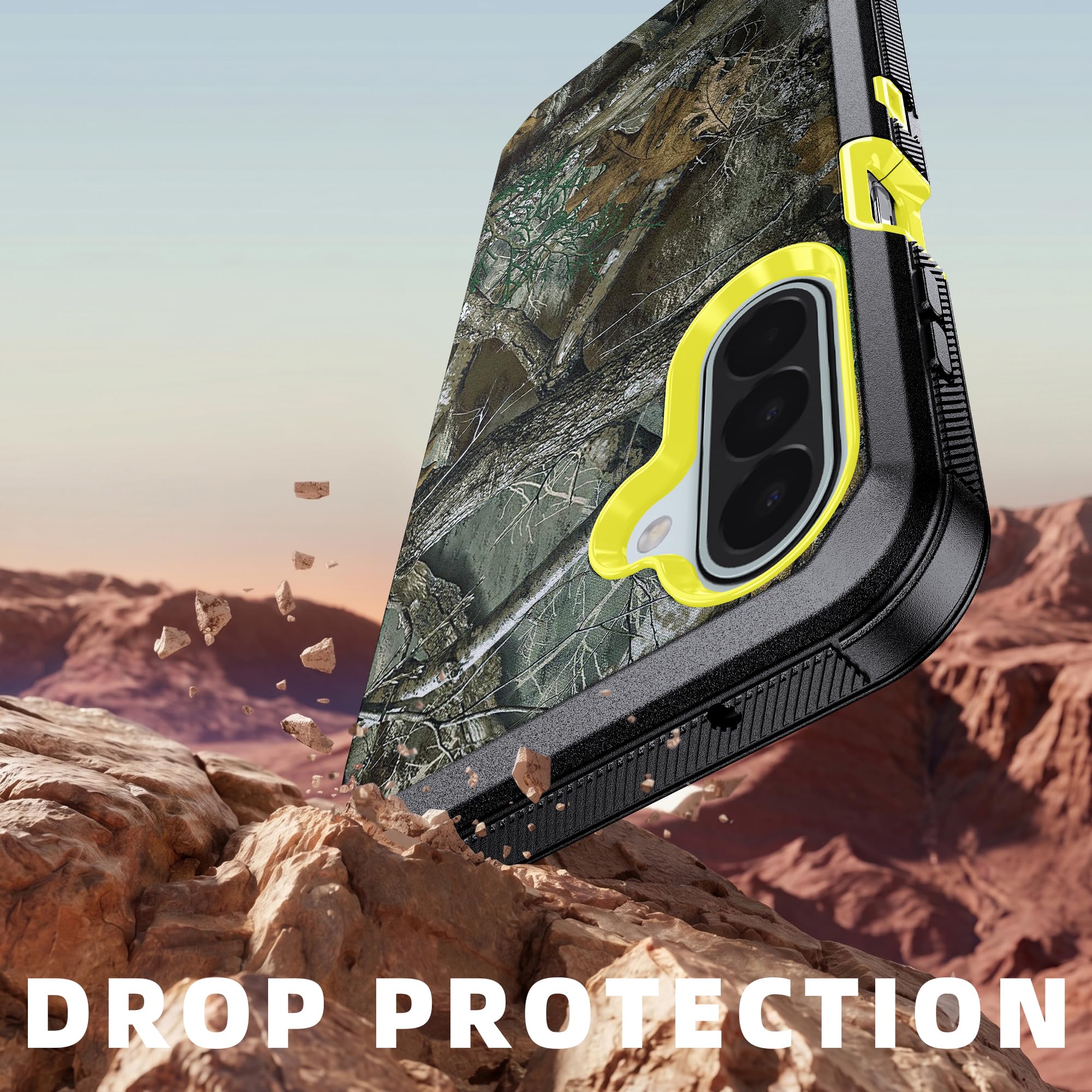Per Samsung Galaxy A27 5G Custodia robusta, protezione dello schermo, clip da cintura - Camo Giallo