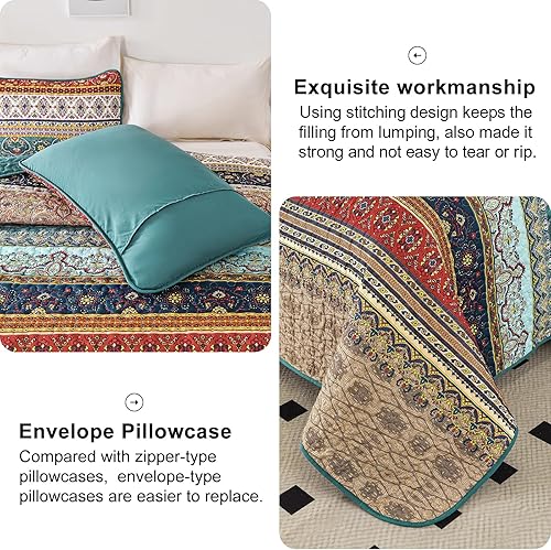 Miniatura 7 de WONGS BEDDING Juego de edredón bohemio tamaño Queen, color verde y marrón, juego de ropa de cama bohemio tamaño Queen, colcha de microfibra ligera