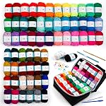 Inscraft 62 Échevins de fils acryliques, 2170 Yards pour tricoter et Crochet, Inclut 2 Crochets, 2 Aiguilles à tisser, 10 Marqueurs de pointes - Kit débutant parfait pour adultes et enfants