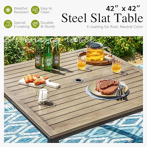 Miniatura 3 de Sophia &amp; William Mesa de patio de metal de 42 pulgadas, mesa de comedor cuadrada de listones de acero para exteriores con agujero ajustable de 1.57