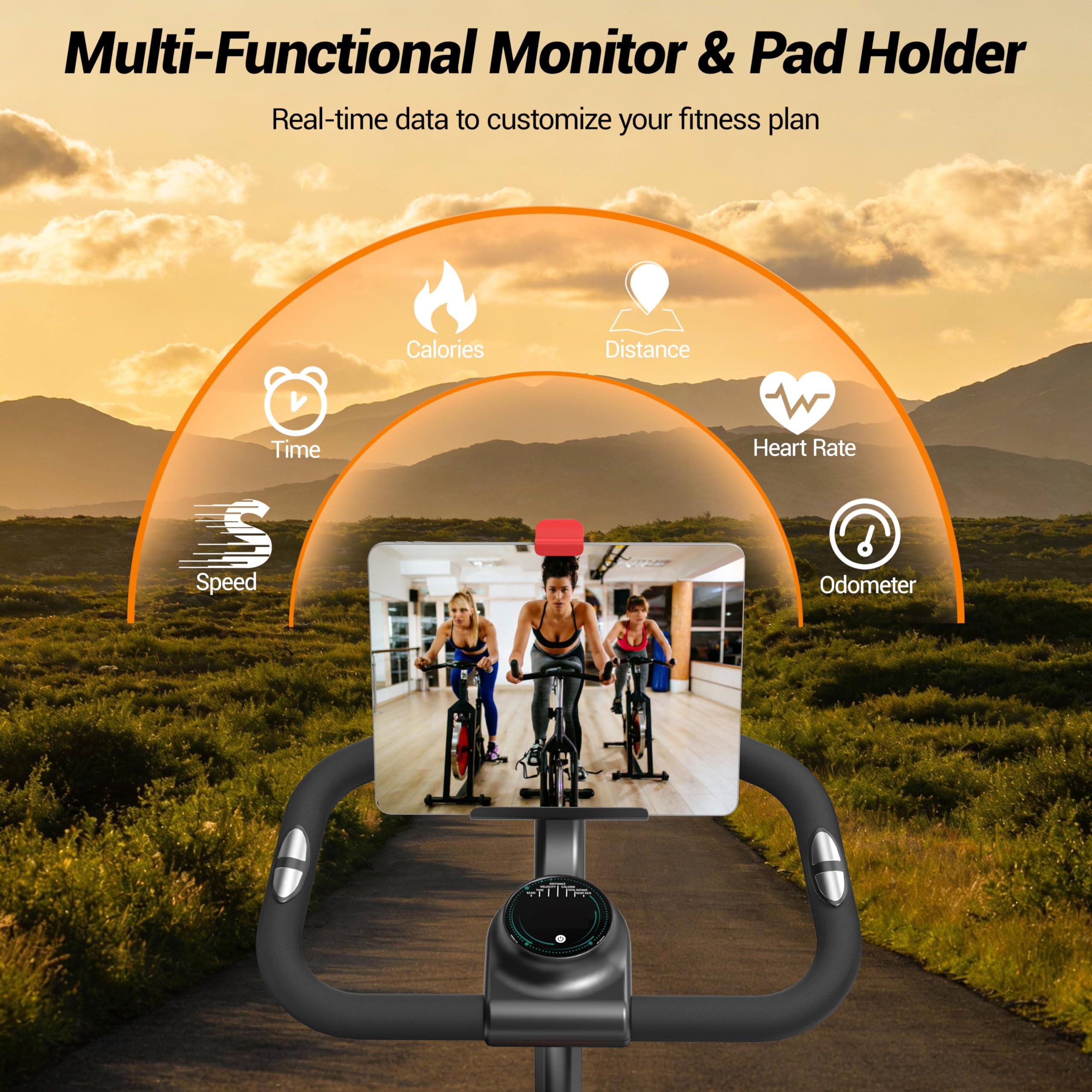 CURSOR FITNESS Inteligentny Rower Treningowy Spinningowy, Cichy Rower Fitnessowy z Bluetooth i APP Kinomap/Zwift/Z Sport, Wyświetlacz LCD z Pomiarem Tętna, Regulowany Opór 0-100%, Nośność 136KG