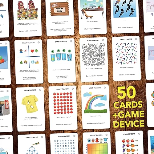 Miniatura 5 de 100 PICS Juego de viaje Brain Teasers - Resuelve 100 rompecabezas  Tarjetas flash con estuche de revelación de diapositivas  Juego de cartas,