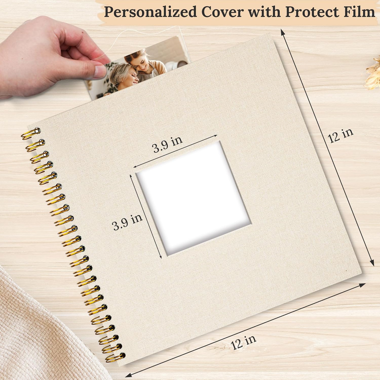 scrapbook photo album linen cover, 12 x 12 inch hardcover kraft white pages memory book, for travel wedding guest book christmas baby shower (40 sheets/ 80 pages,beige) 12 inch 80 pages beige
