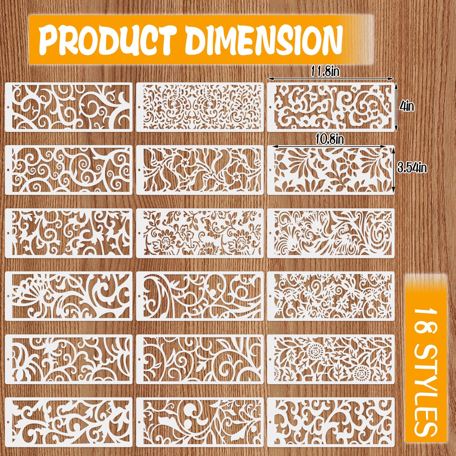 18 plantillas de borde de flores grandes para pintar, plantillas de plástico reutilizables para decoración de pasteles para hornear, plantillas de pintura de borde floral hueco para bricolaje, madera
