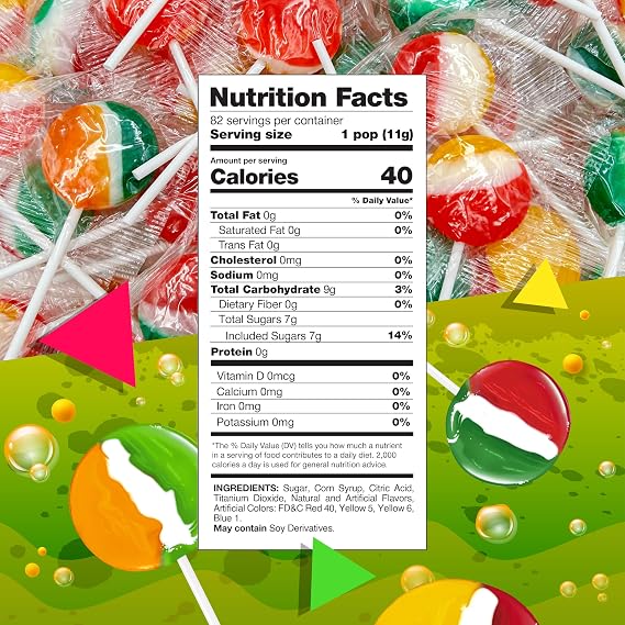 Fruit Lollipops, Hard Candy Individually Wrapped, 80 Count, 2 Lb Bag