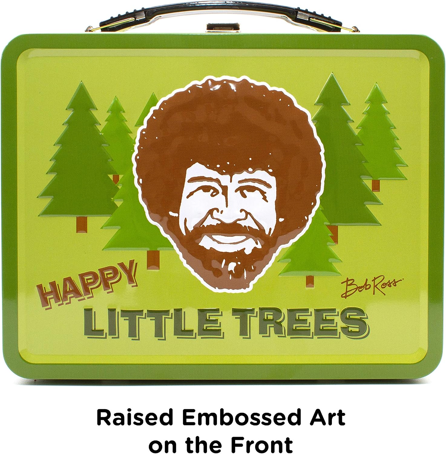 AQUARIUS Bob Ross Happy Tree Large Fun Box - Sturdy Tin Storage Box with Plastic Handle & Embossed Front Cover - Officially Licensed Joy of Painting Merchandise & Collectible