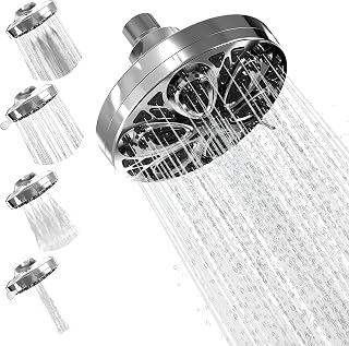 SparkPod Rain Showerhead with 8 Spray Settings - High Pressure Shower Head with Flow Restrictor - 5" High Flow Luxury Shower Heads with Anti-Clog Silicone Nozzles - 1 Minute Installation (Chrome)