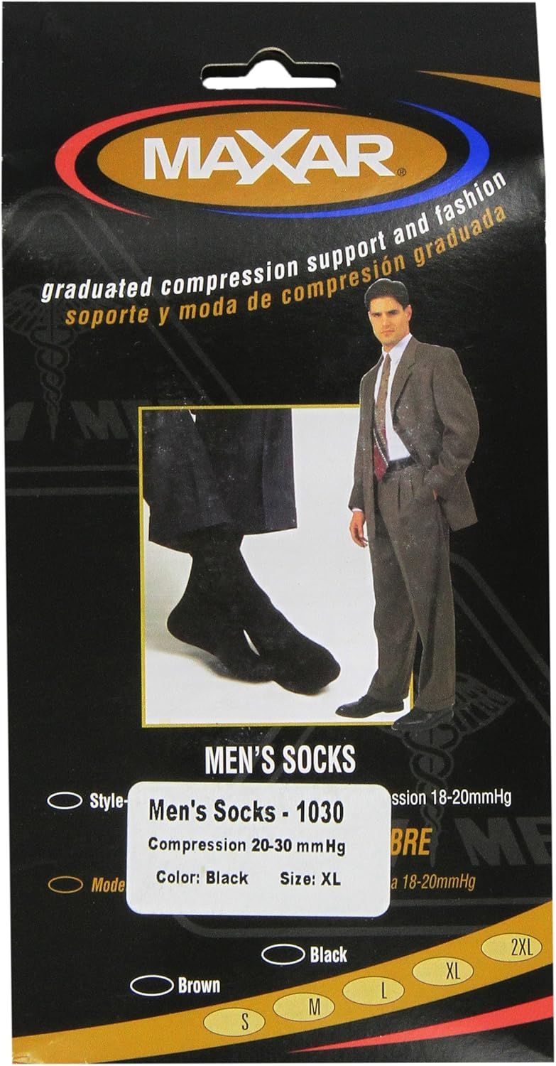 MAXAR Men's Trouser Support Socks (23-30 mmHg) Black, XLarge, 2 Count