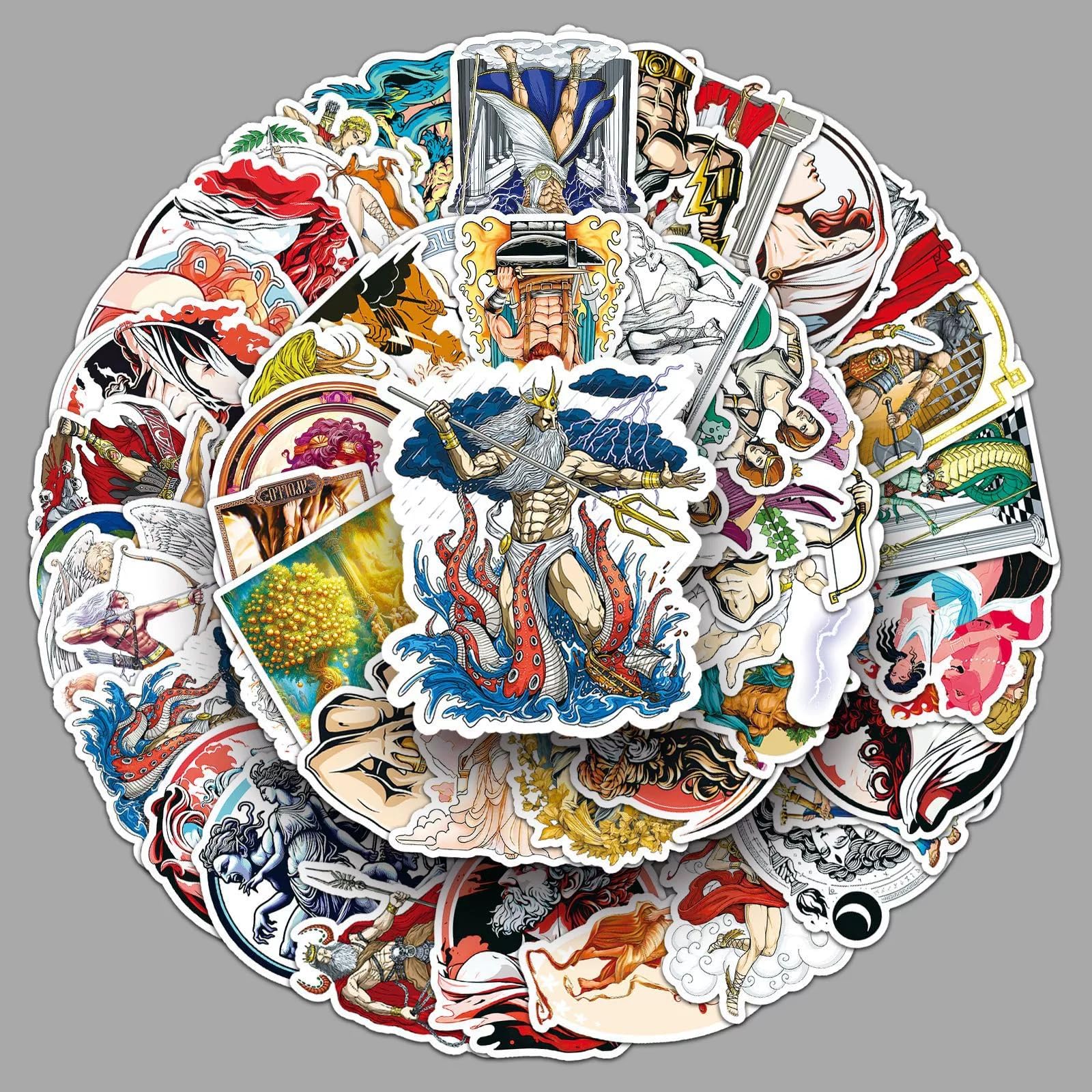 50 Stück Alte Griechische Mythen Aufkleber Pack Mythology Sticker Set Wasserdichte Vinyl Sticker für Laptop Kinder Autos Motorrad Fahrrad Skateboard Gepäck Koffer Computer Aufkleber Graffiti Decal