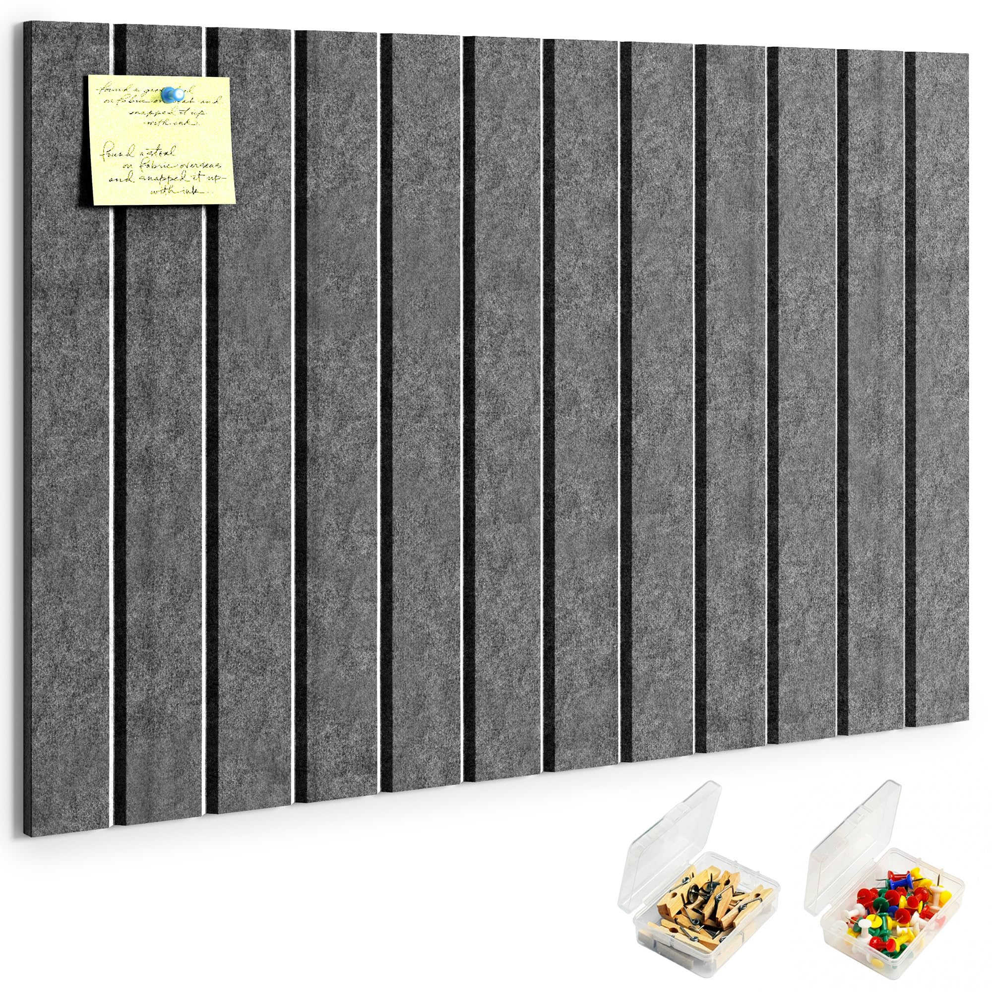 HyFanStr Felt Slatted Bulletin Board, 9mm Extra Thick Pin Board for Walls, 40 x 60 cm Cork Board Alternative with Nano Adhesive Hardware for Home Office Kitchen School Decor