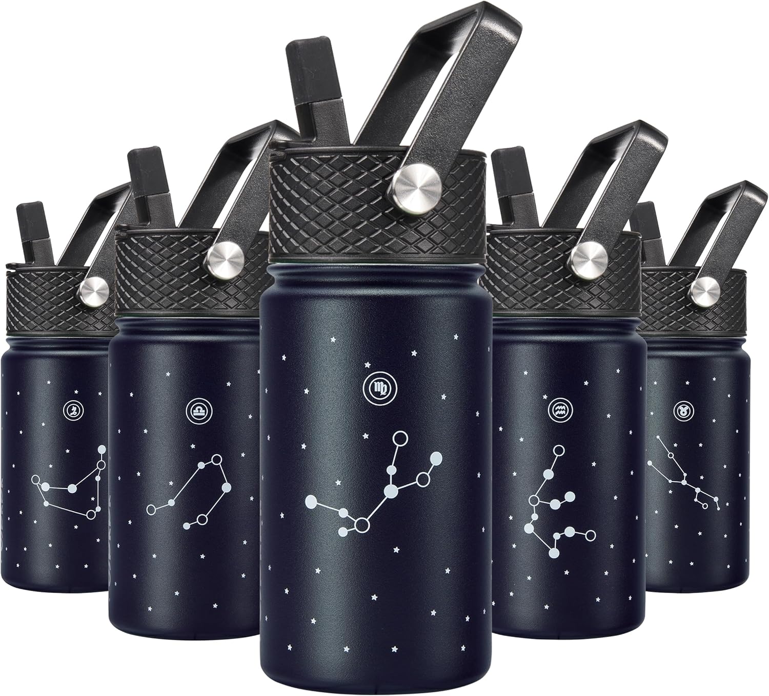 BJPKPK Water Bottle with Straw Lid, 15 oz Insulated Water Bottle, Stainless Steel Metal Water Bottles, Reusable Leak Proof BPA Free Thermos, Flask, Cups, Constellation-Virgo