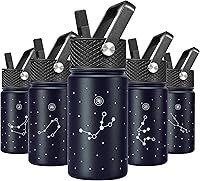 Vista 64 de BJPKPK Botella de agua aislada con tapa con pajilla, botellas de agua de metal de acero inoxidable de 15 onzas, botellas de agua reutilizables a