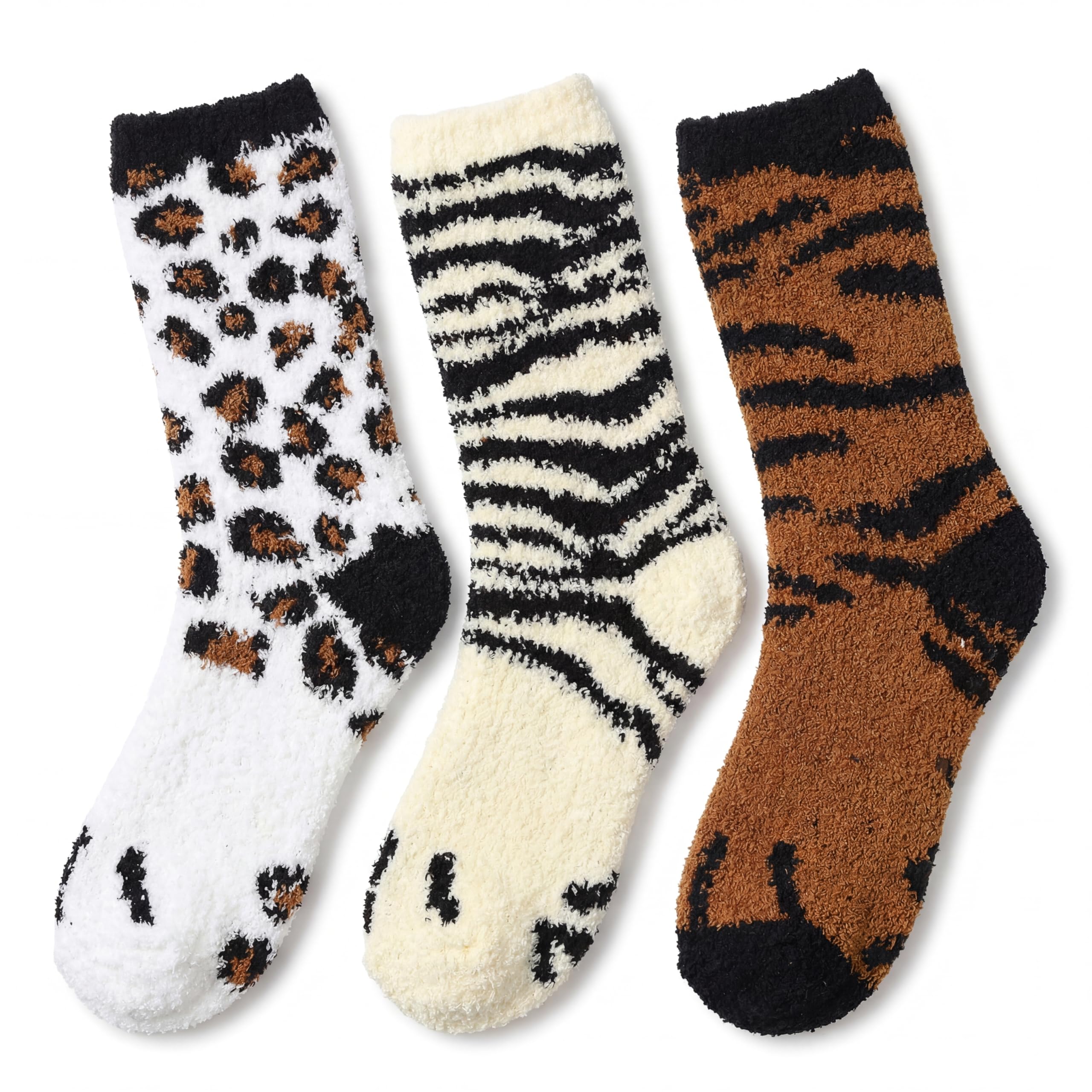 Tipi Toe Womens Fuzzy Crew Socks with Anti Slip Grips Warm Cozy Fluffy Winter Slipper Socks Non Skid Home Socks for Women