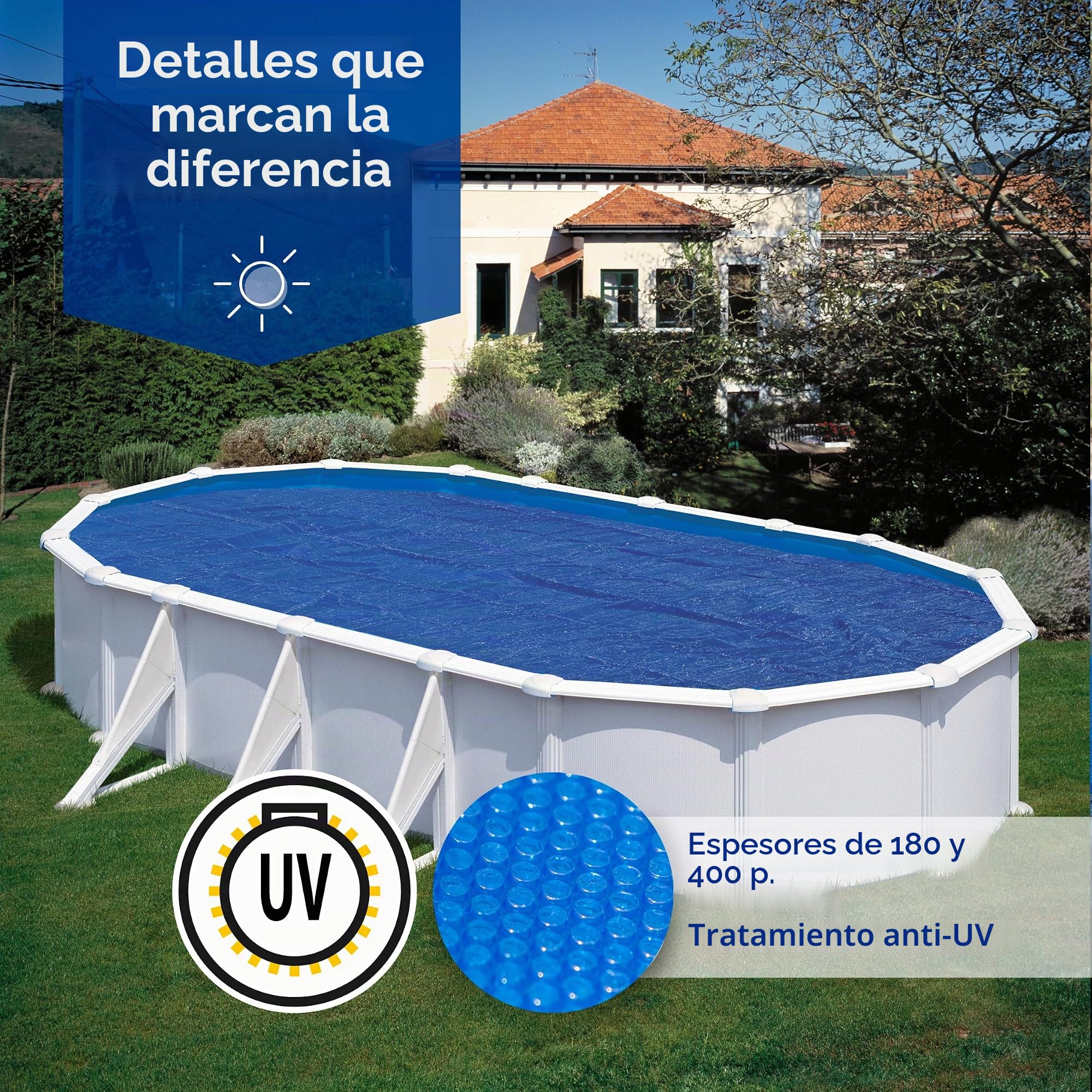 Gre 773324 - Cobertor de Verano para Piscina Ovalada de 615x375cms, Color Azul