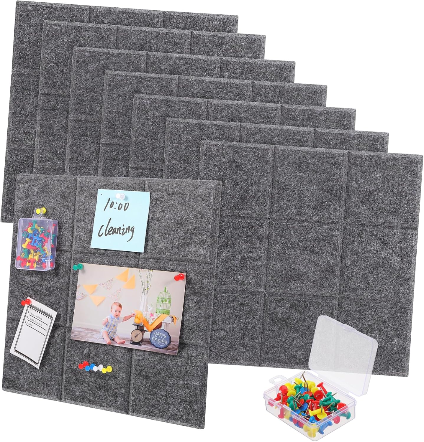 Operitacx 8 Pcs Large Felt Board Tiles for Wall Self Adhesive Bulletin Board with Colorful Push Pins Office Decor for Men for Home and School Use