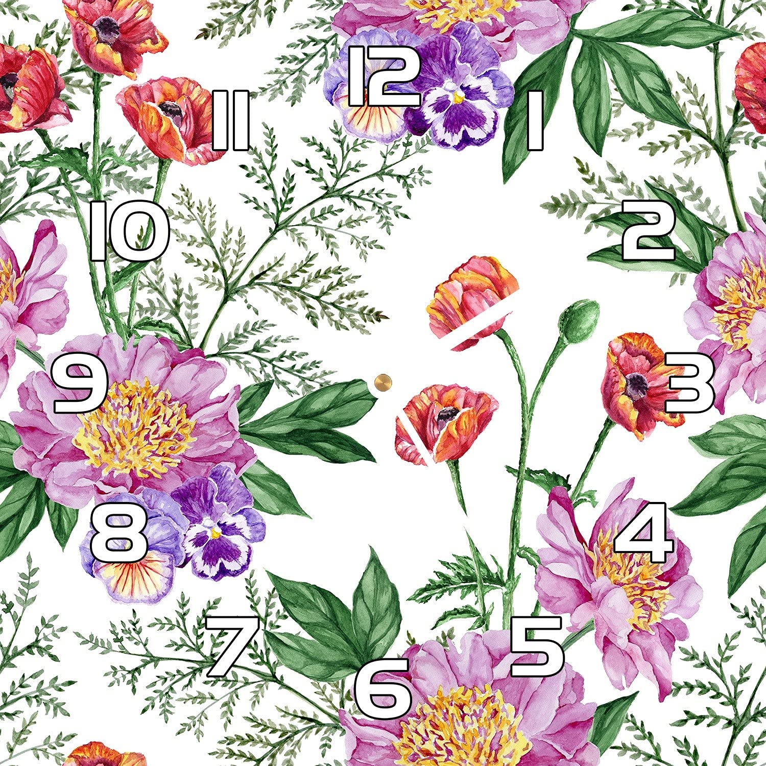 Horloge en verre de sécurité Coloray 30x30 cm de haute précision avec design floral premium