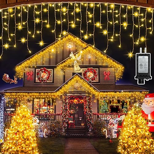 Miniatura 8 de 1332 luces LED de Navidad de 132 pies con 296 gotas, 12 modos regulables, multicolor, luces colgantes al aire libre con memoria de temporizador,