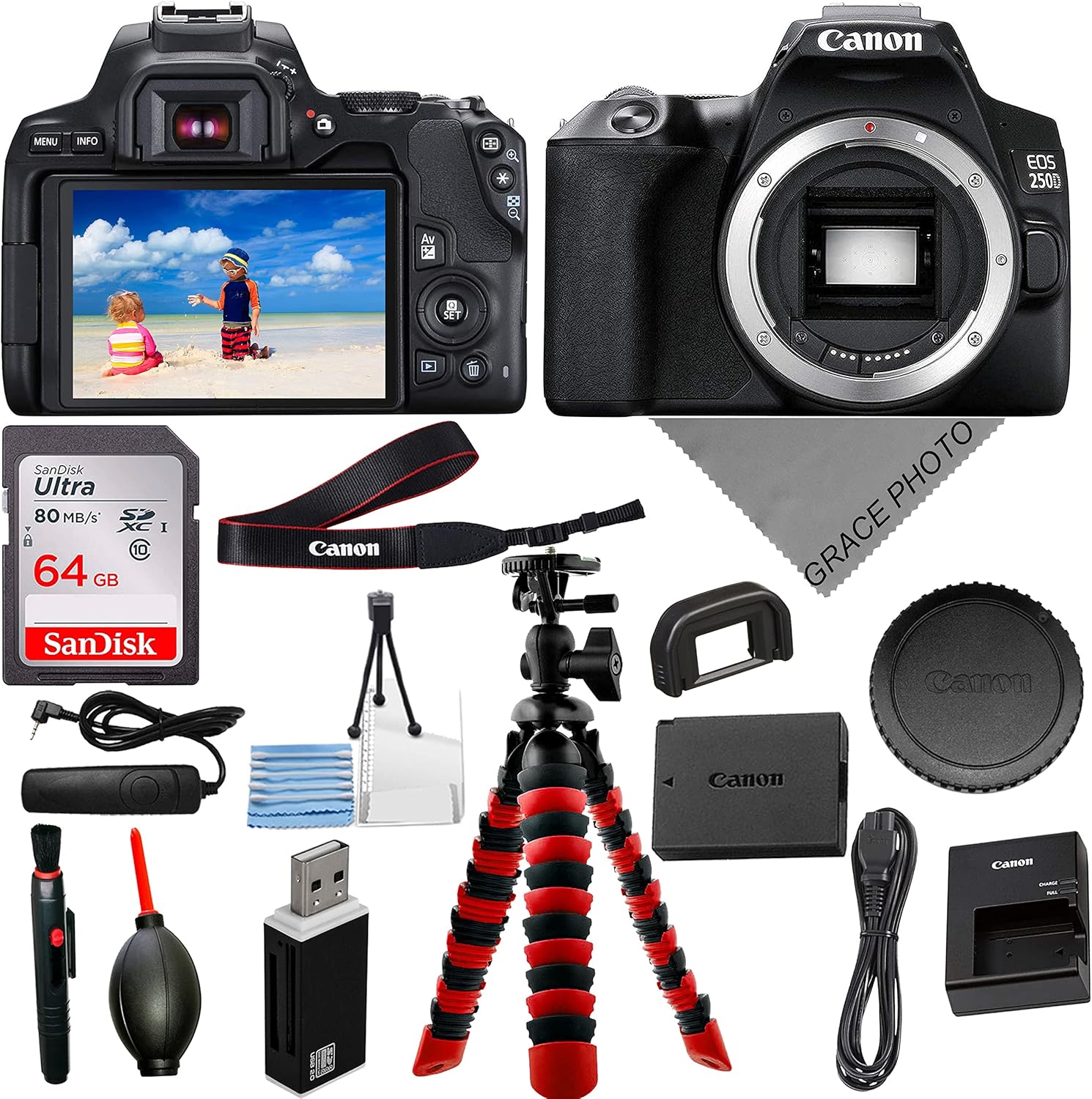 Amazon.com : Canon EOS 250D/Rebel SL3 Body Bundle: Includes Sturdy ...