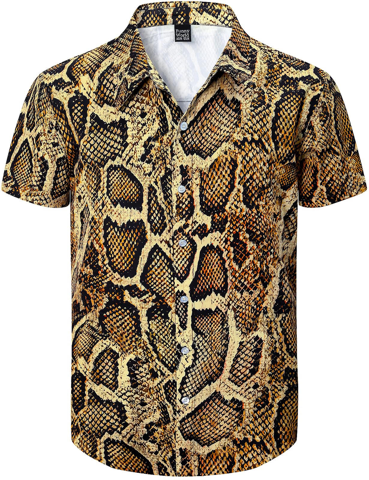 Fashonal Men's Snake Animal Print Novelty Button Down Hawaiian Shirt, S-4Xl, S