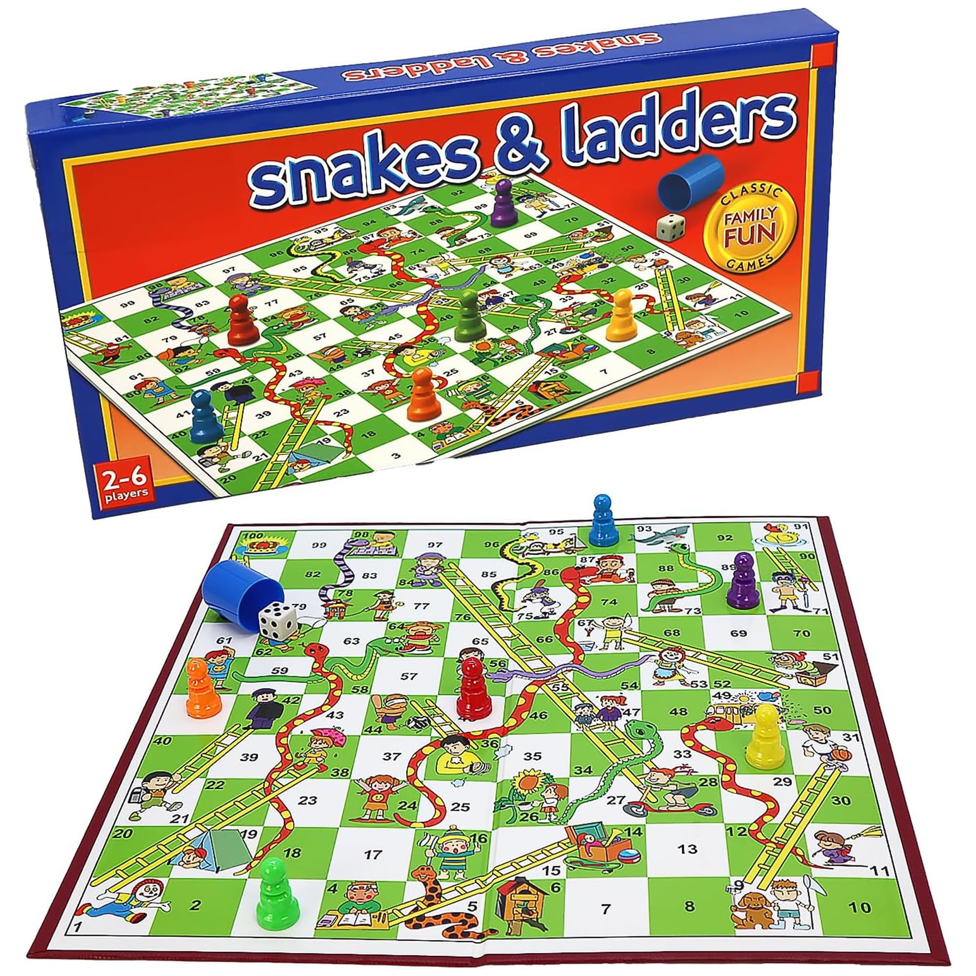 Classic Snakes & Ladders - Game for Children and Adults, Traditional Family Game, Foldable Board, Instructions Included (Snakes & Ladders)
