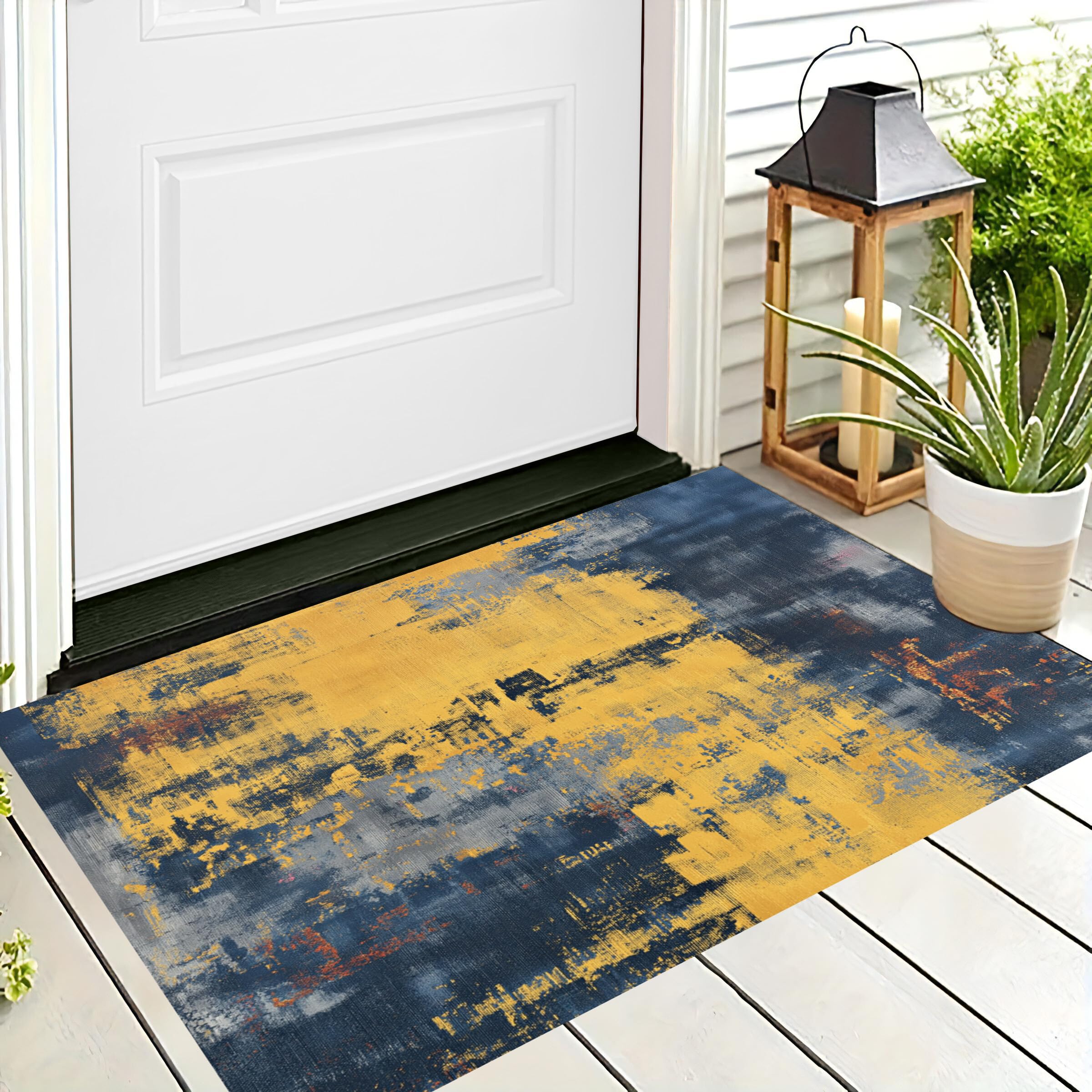 Tapis de sol abstrait jaune et bleu pour sublimer votre garage et entrée