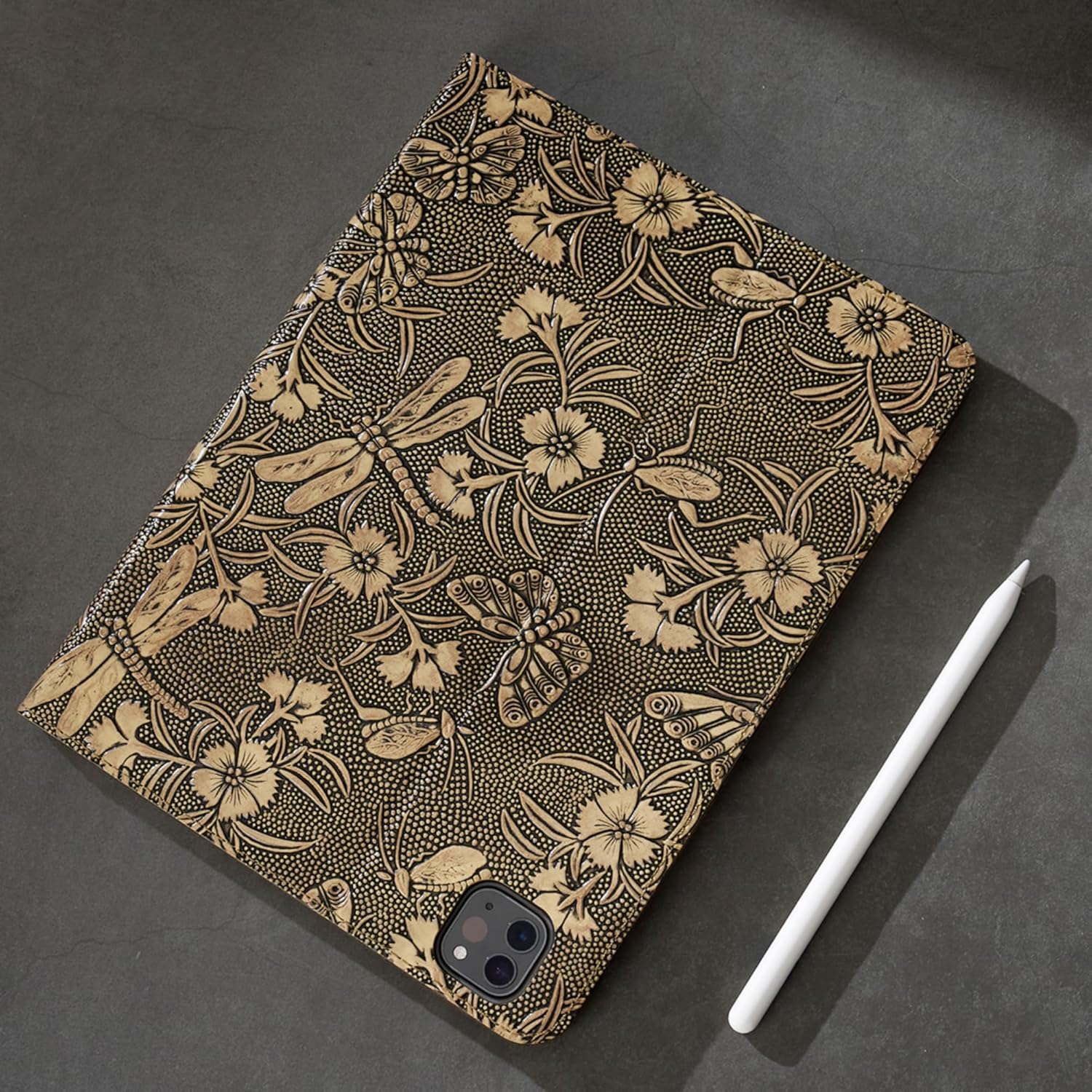 Gexmil Leather Case for iPad Pro 12.9 Inch 6th/5th/4th/3rd Generation 2022/2021/2020/2018 Genuine Leather Folio Cover Shockproof with Pencil Holder,Auto Sleep/Wake,Anti-Slip,Butterfly Pattern - Image 4