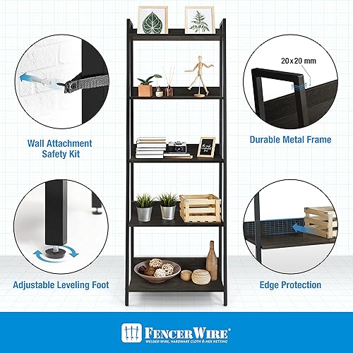Miniatura 5 de Fencer Wire Estantería de escalera de 5 niveles, estante independiente de 24 pulgadas de ancho, estante de almacenamiento de estantería, estantes
