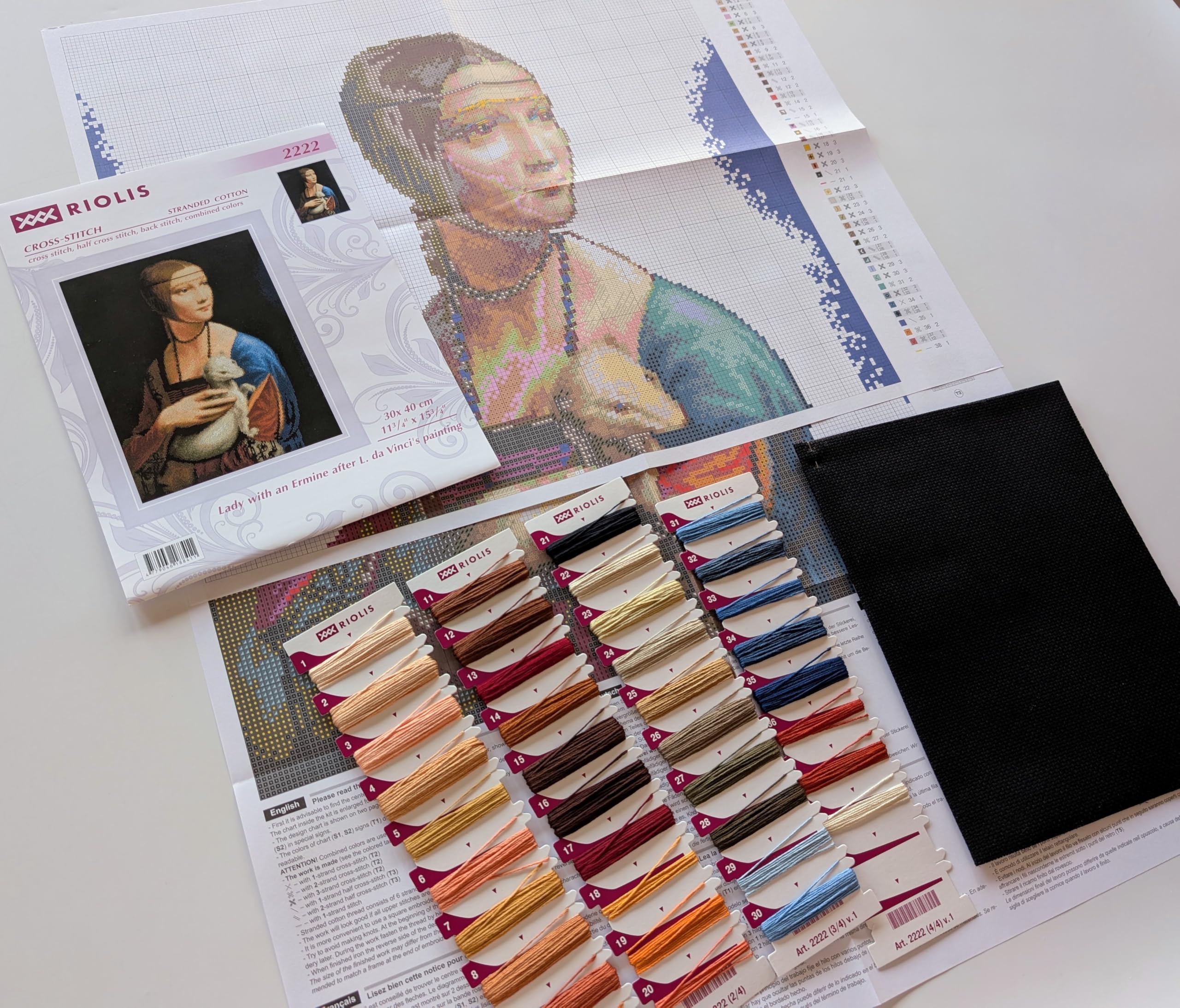 RIOLIS - Dama con l'ermellino secondo L. da Vinci 2222, Punto croce 30x40cm, Punto croce kit da ricamare, Disegni da ricamare, Embroidery kit, Set punto croce, Kit ricamo punto croce