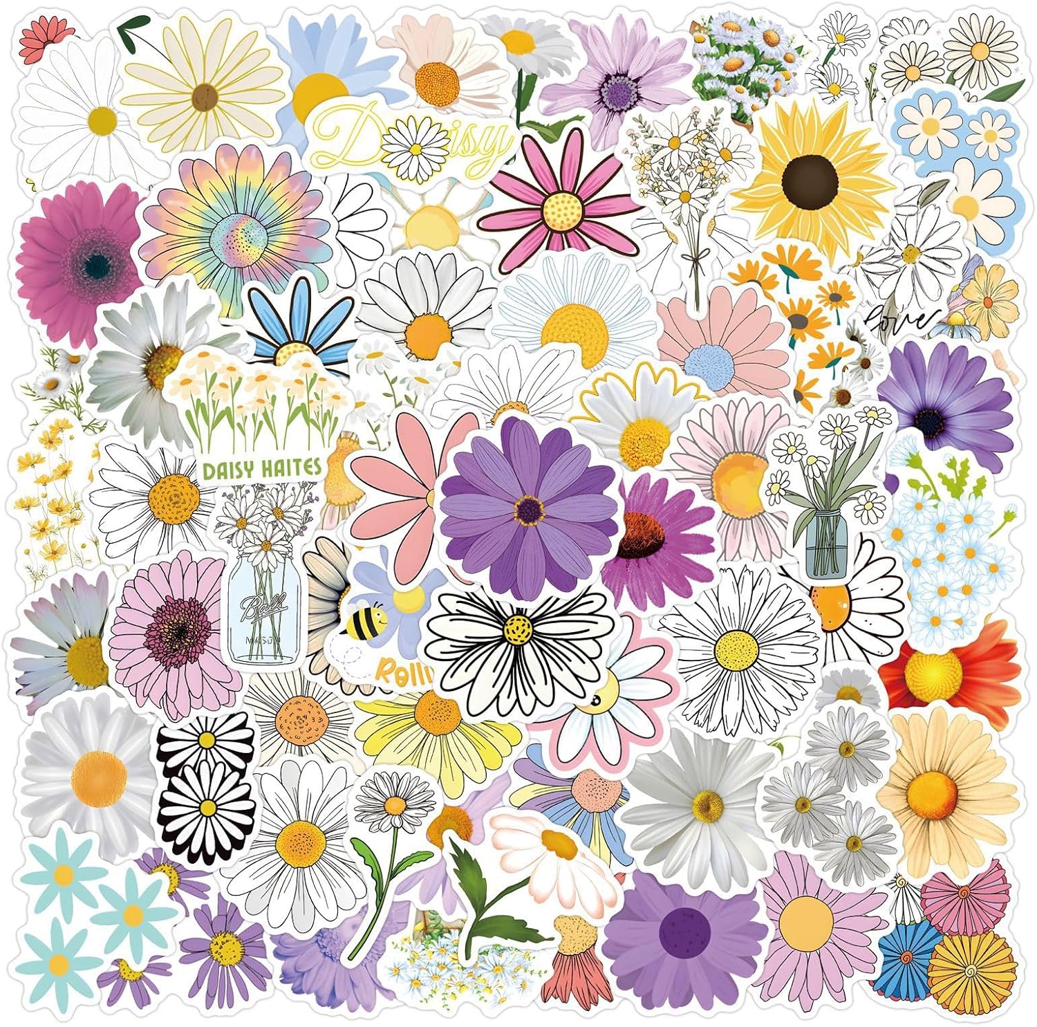 110PCS Daisy Stickers Beautiful Flower Cute Plants Decals for Water Bottles