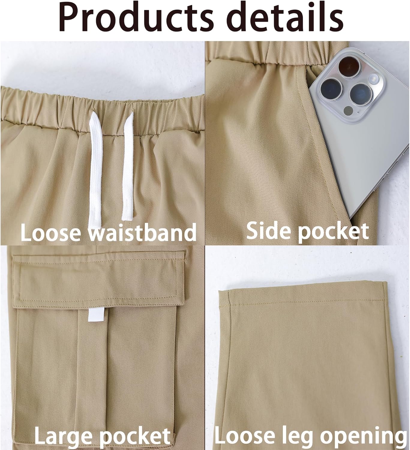 2 Pack Boys Cargo Joggers Pants Elastic Waist Casual Jogging Trousers Bottom for Kids 7-13 Years - Image 7