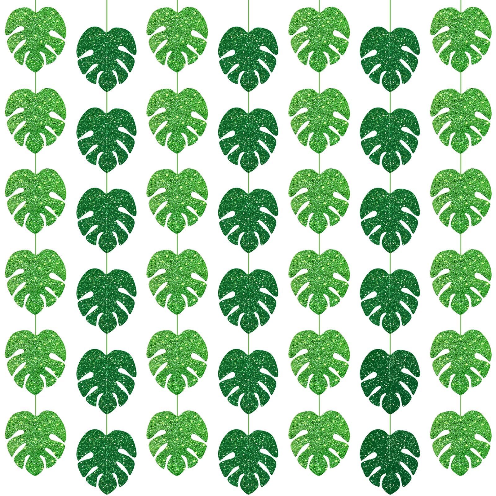 12 Pack Hanging Palm Leaves Decorations Tropica Jungle Leaf Green Garland Banner for Safari Zoo Animal Birthday Party Supplies, Baby Shower Favors ﻿