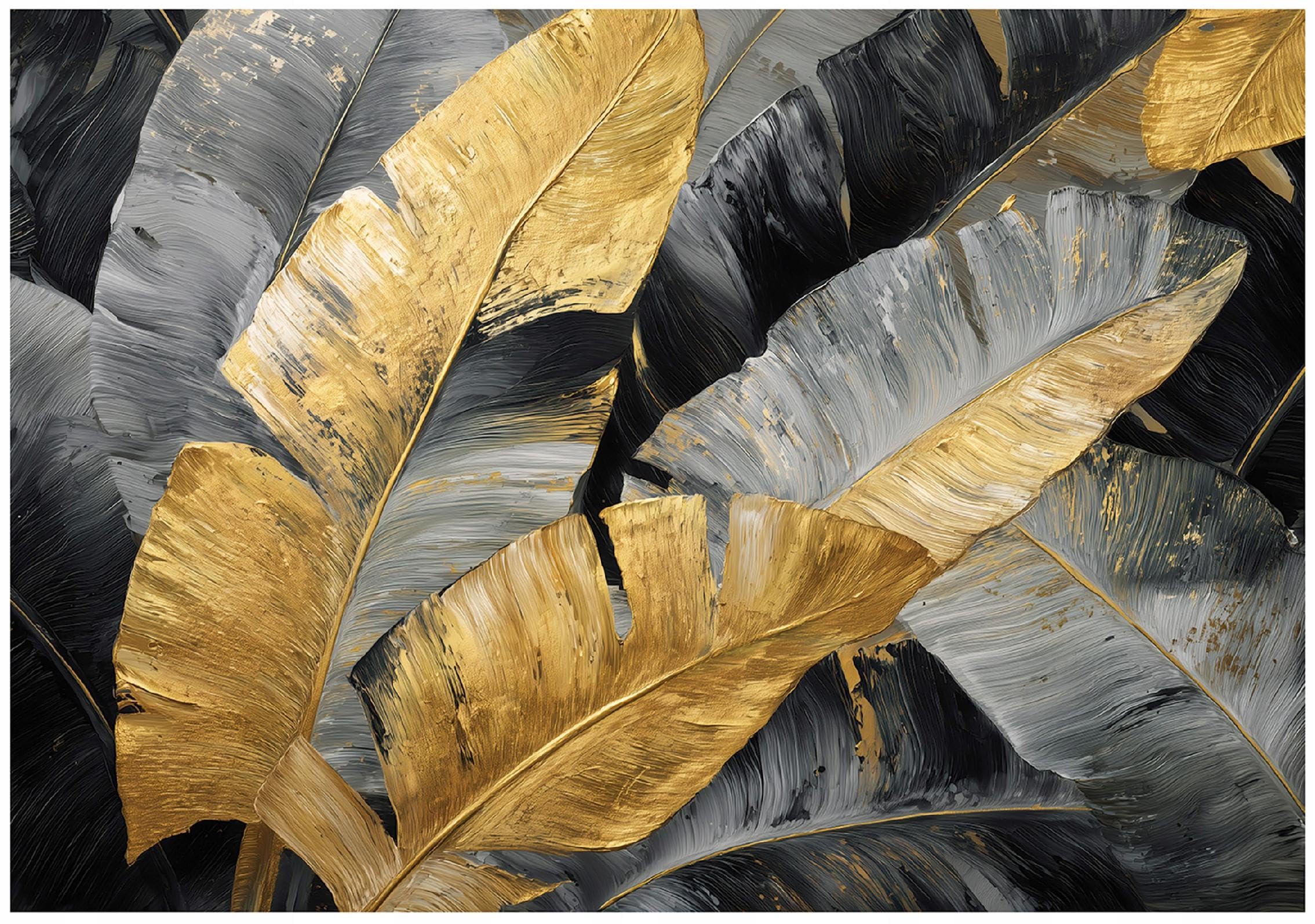 Wallarena Banana Leaves Black Non-Woven Photo Wallpaper 300 X 210 Cm
