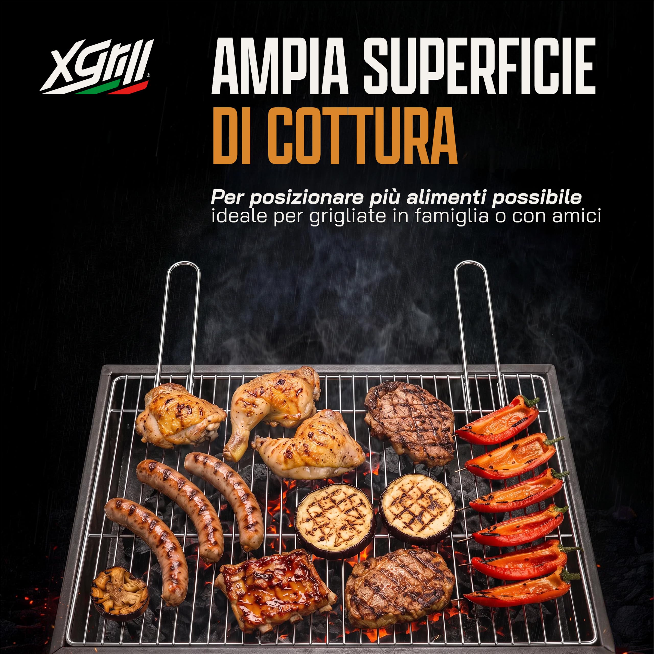 XGRILL | Griglia Barbecue 67,5x40 cm in Acciaio Cromato con Manici Richiudibili | Griglia BBQ Portatile per Barbecue a Carbone e Muratura | Made in Italy