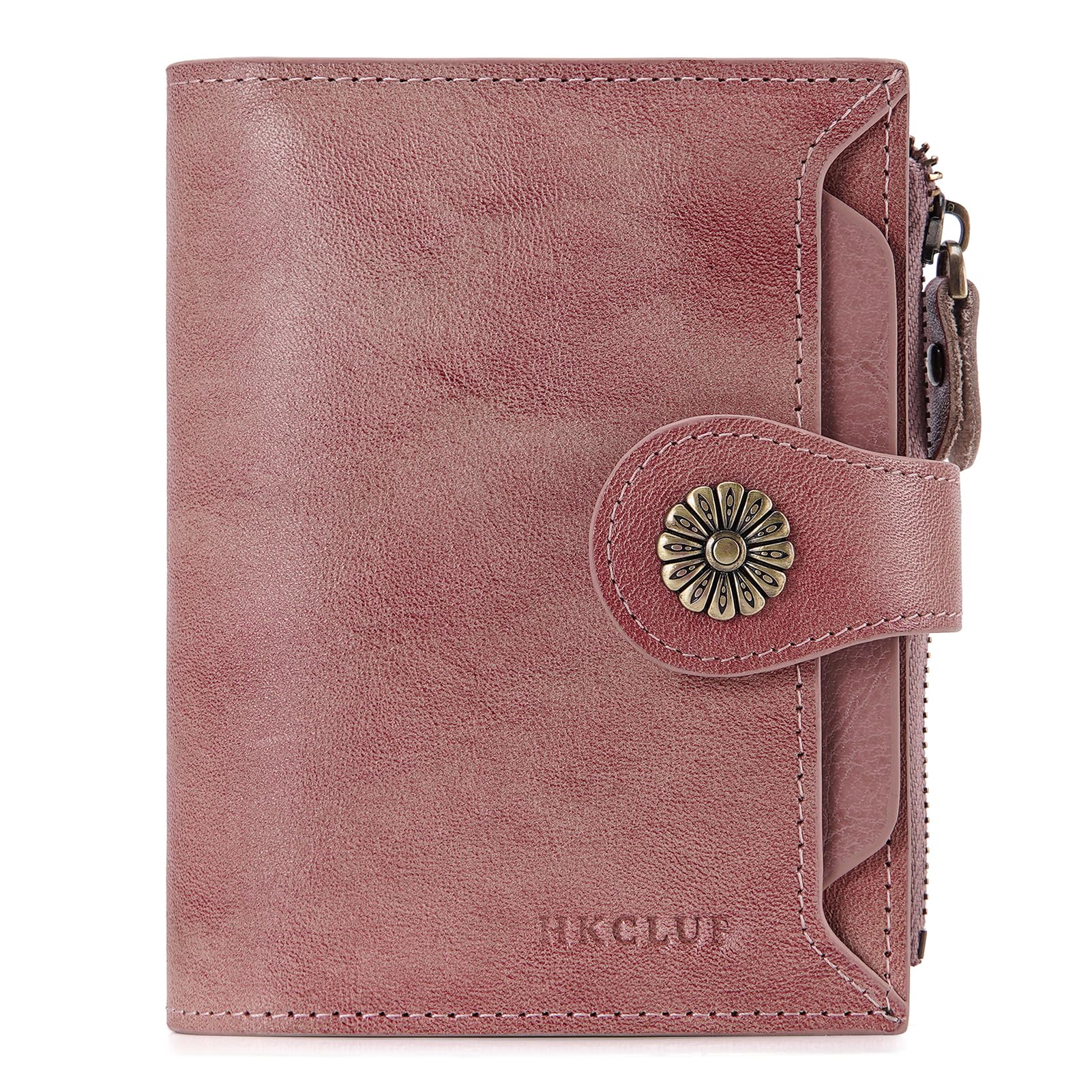 HKCLUF Wallet Women Small,Leather Bifold Womens Wallet,RFID Blocking Small Wallet for Women,Card Holder Wallet Ladies With Zip Coin Pocket(pink)