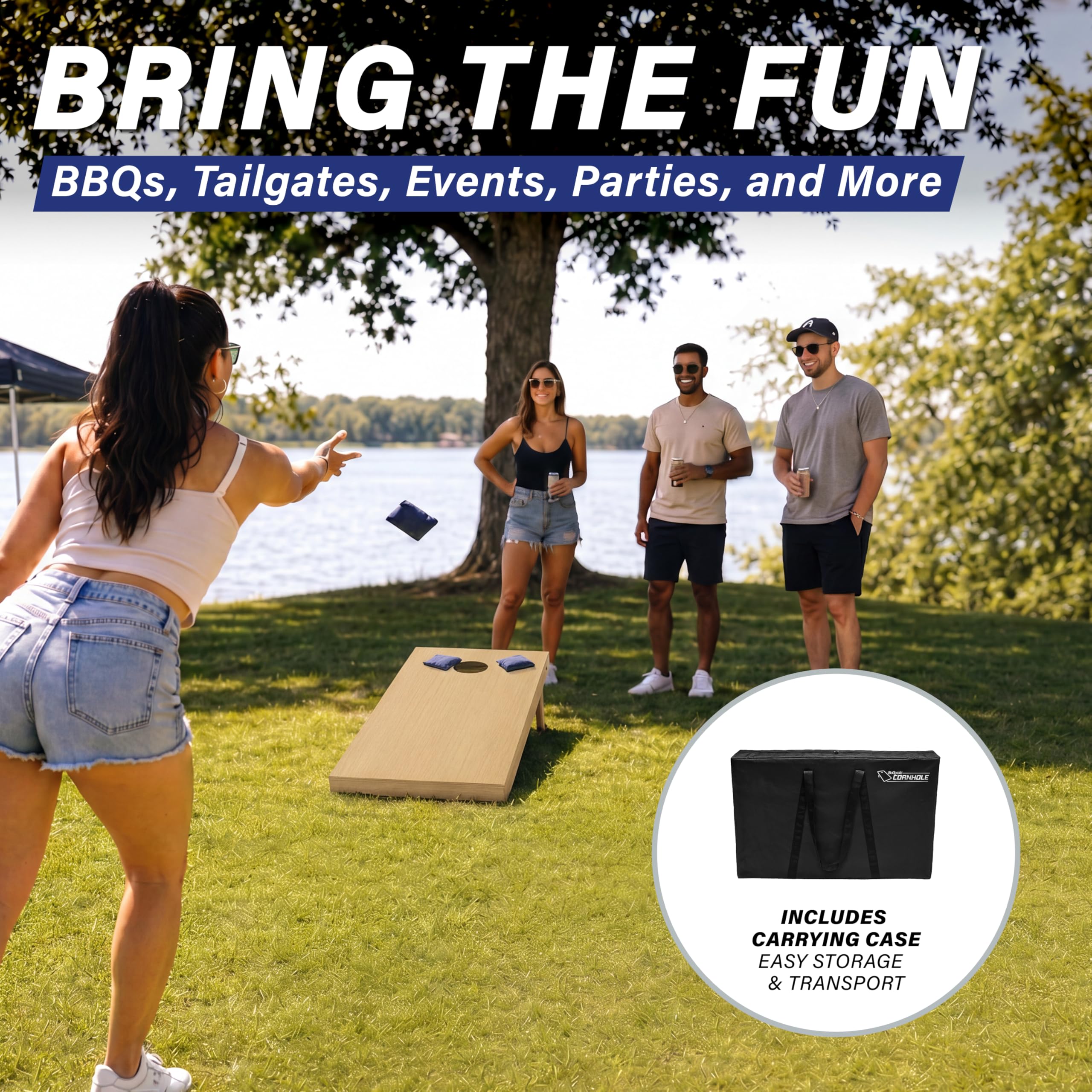 GoSports Juego de Cornhole de Madera Maciza, Elige tableros de Juego de 4 x 2 pies o 3 x 2 pies, Incluye 8 Bolsas de Lanzamiento de Cornhole