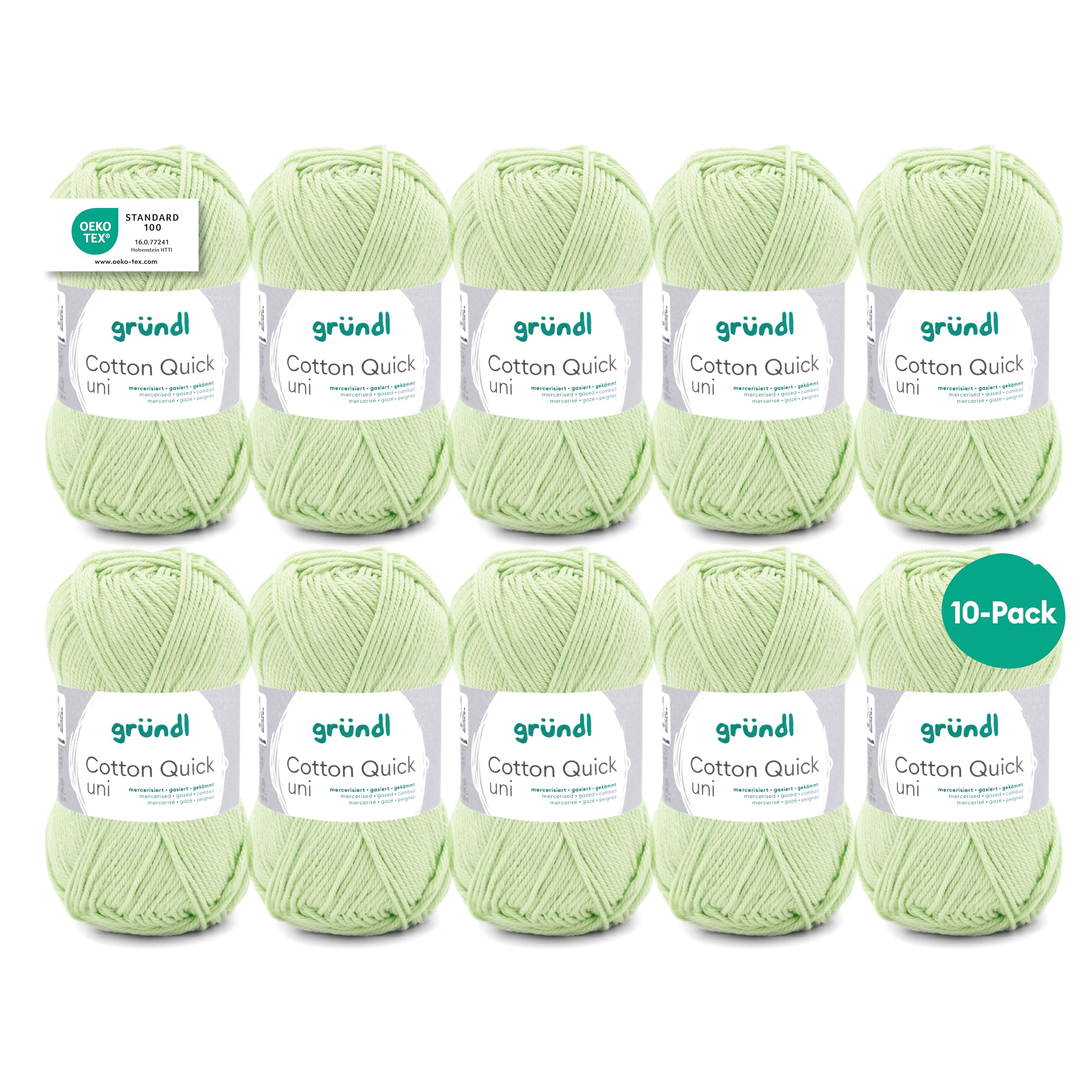 Gründl Wool Cotton Quick Plain - Thin Wool for Crocheting - Knitting Yarn - Crochet Yarn - Shiny and Skin Friendly - 100% Cotton - 10 Balls 50 g / 125 m - Needle Size 3-4 - Lime Green