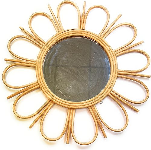 Village Wonders Espejo de ratán de 24 pulgadas, espejo redondo de ratán, espejos de pared de ratán, espejo redondo creativo Art Deco para sala de