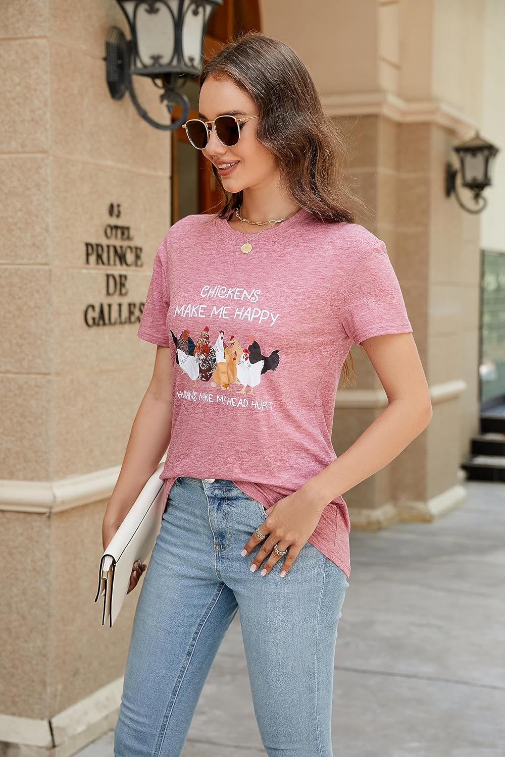 Women's Letter Print Short Sleeves Casual Tops Funny Chicken Graphic T-Shirt - Image 5