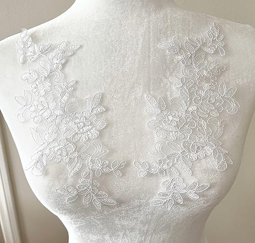 Miniatura 8 de PEPPERLONELY 1 par de delicados adornos de velo de novia con apliques de encaje para coser accesorios de vestido, dorado, 10.6 x 3.5 in (10.5 x 3.5