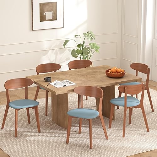 Miniatura 7 de Juego de 2 sillas de comedor, silla de comedor de madera maciza sin brazos, silla de comedor de estilo moderno de mediados de siglo con tapizado en
