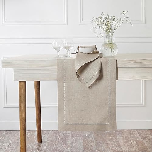Miniatura 2 de D'Moksha Homes - Camino de mesa de lino - 14 x 48 pulgadas - Color natural - Lino puro con vainica, lavable a máquina - Camino de mesa auxiliar para