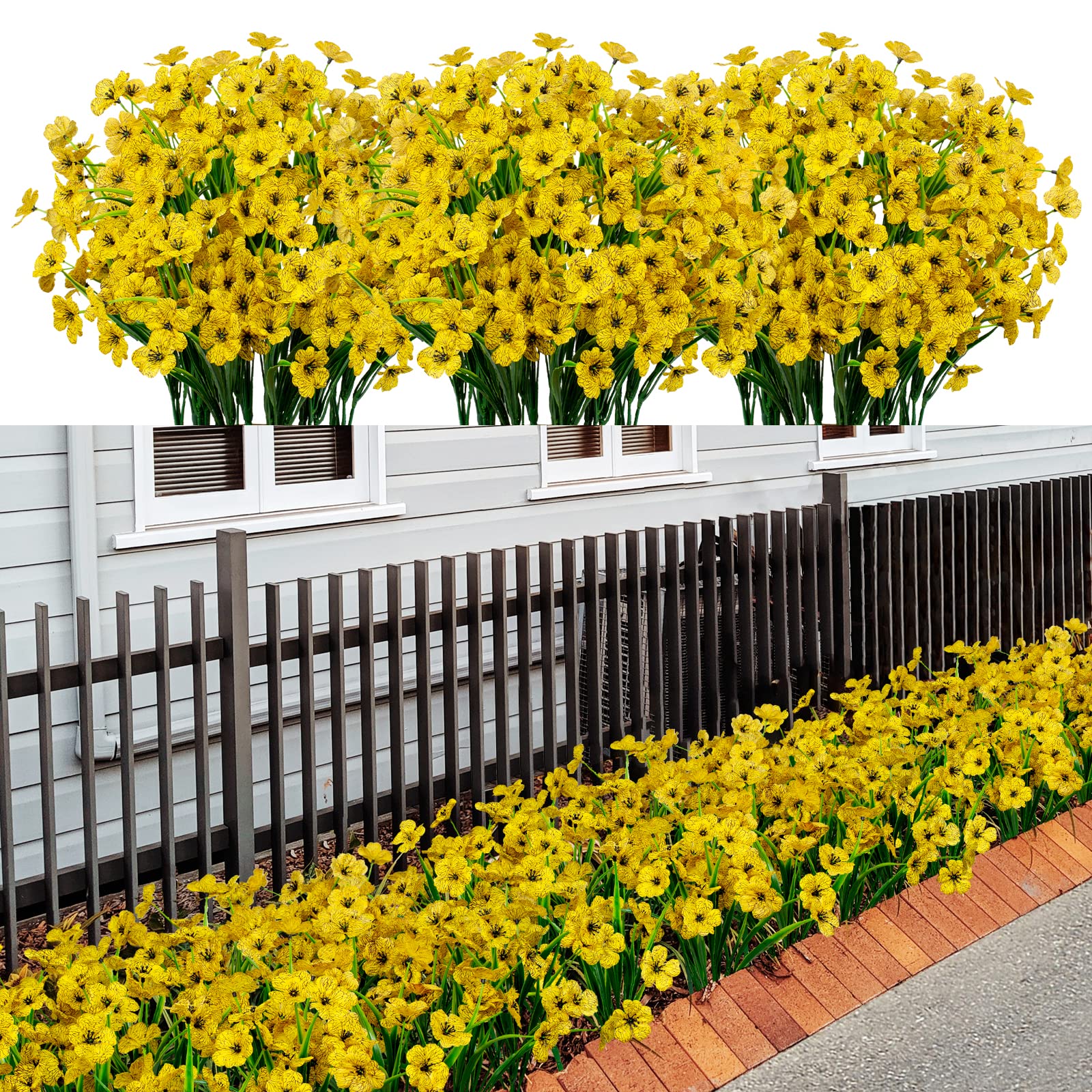 LikSoor 21 Bundles Artificial Outdoor UV Resistant Flowers No Fade Fake Outside Flowers Plastic Greenery Faux Shrubs Garden Porch Window Box Home