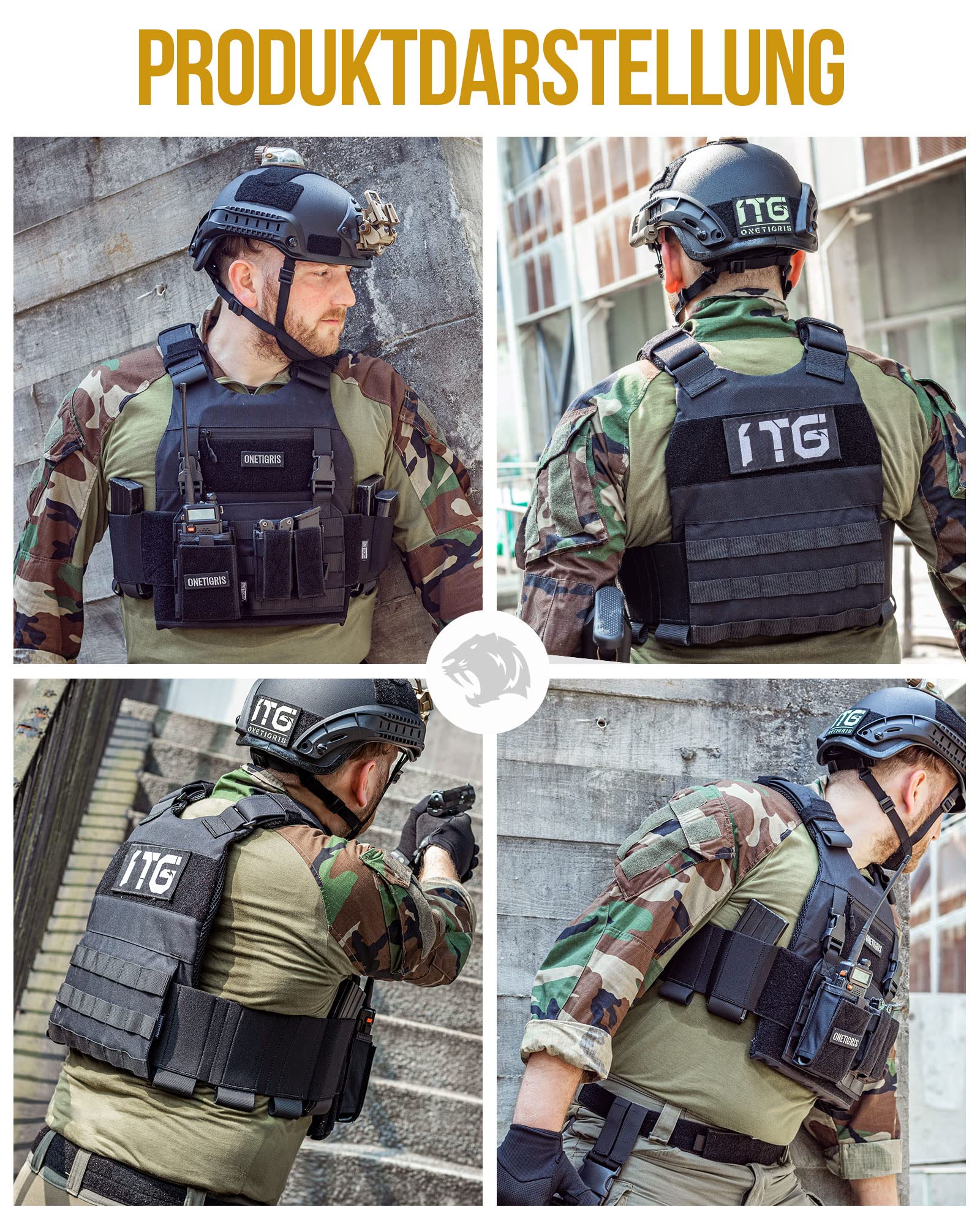 OneTigris Gilet tactique Low Profile Airsoft Gilet Chest Rig Gilet tactique Platate Carrier avec système d'adaptateur pour affiches Airsoft Painball CS