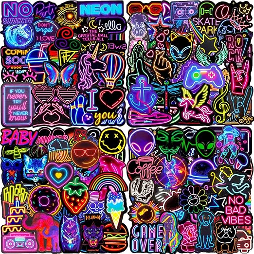 Autocollant 200 Pcs Beaux Stickers Neon Graffiti, Autocollant Vinyle Iperéable, Stickers Pour