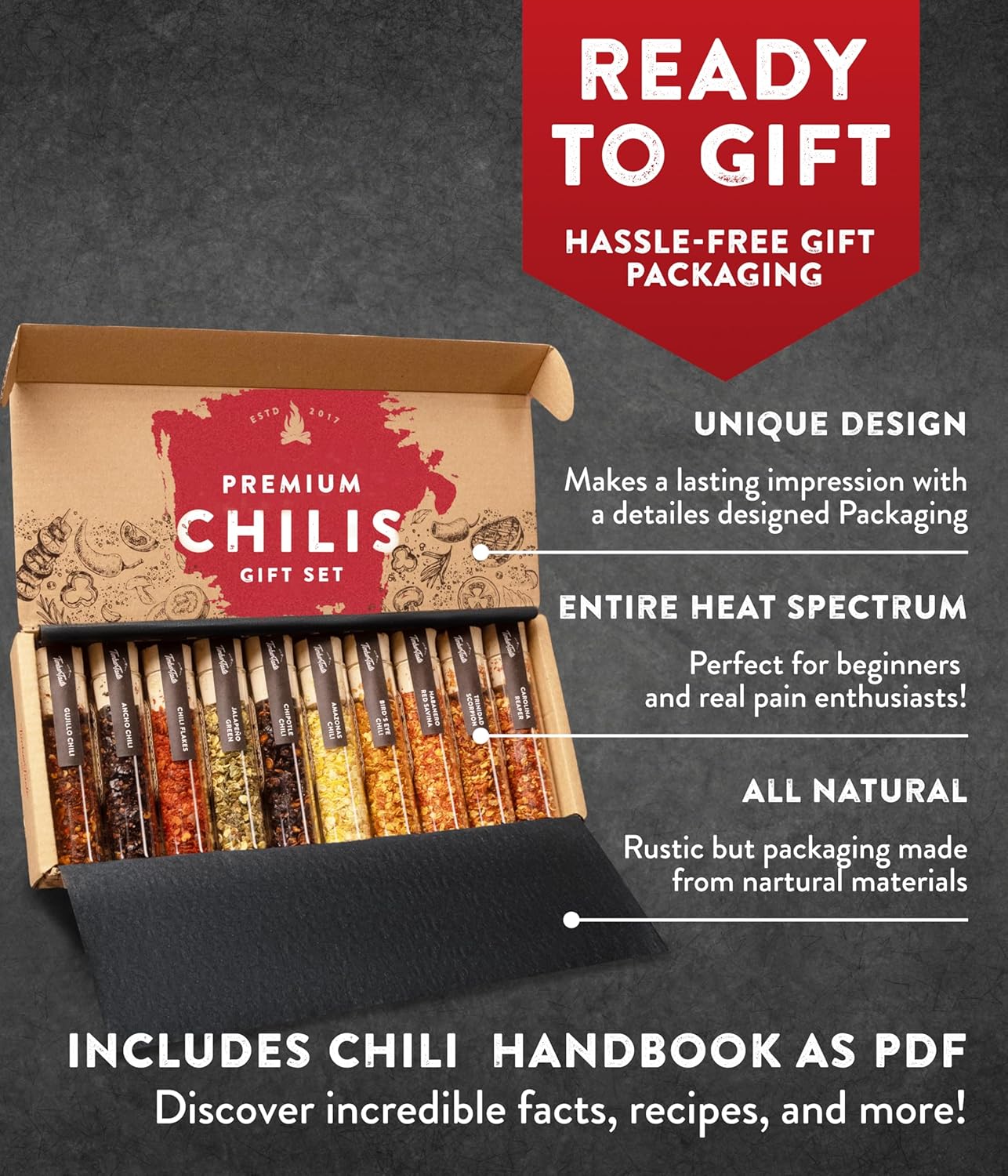 TIMBER TASTE® Hot Chili Gift Set for Men [UP TO 1,200,000 SCOVILLE] - 10 Exotic Pepper Varieties | Spicy Seasoning Gift Set | Spice Set for Him | Hot Spice Collection | Gourmet Food Gifts for Adults